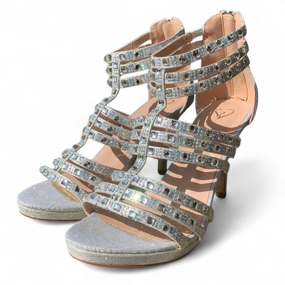 Silver Crystal Cage Stilettos with Heel Zipper-Windsor-Shay-Size 8 - Picture 4 of 10